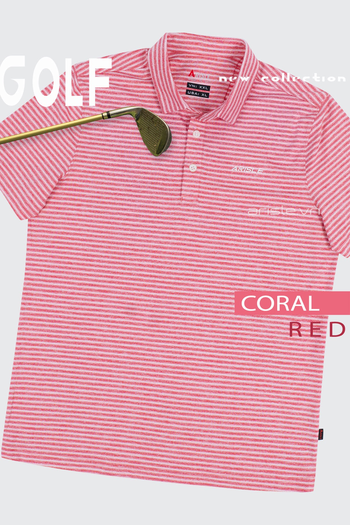 Áo Polo Golf Nam ARISLE Pixel Stripe Coral Red