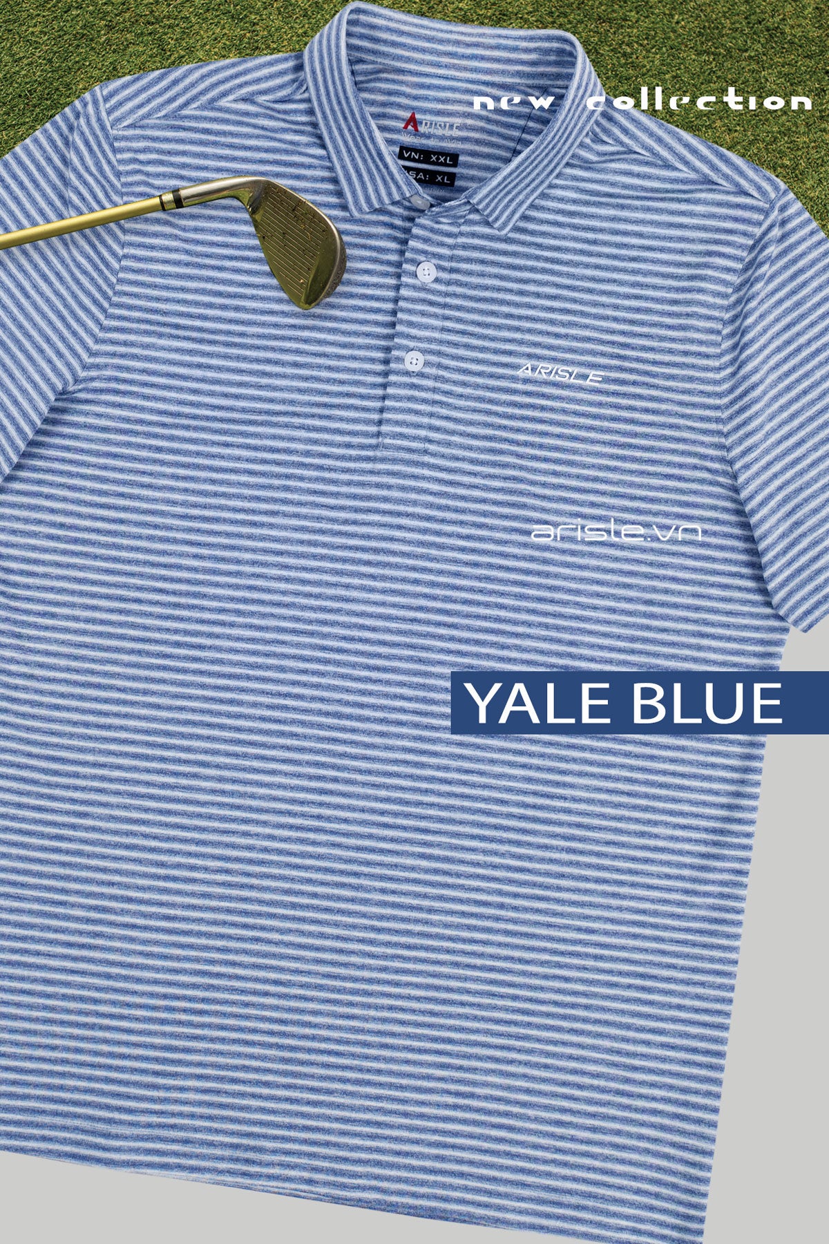 Áo Polo Golf Nam ARISLE Pixel Stripe Yale Blue