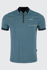 Áo Polo Golf Nam ARISLE Gold Zip Navy Stripe