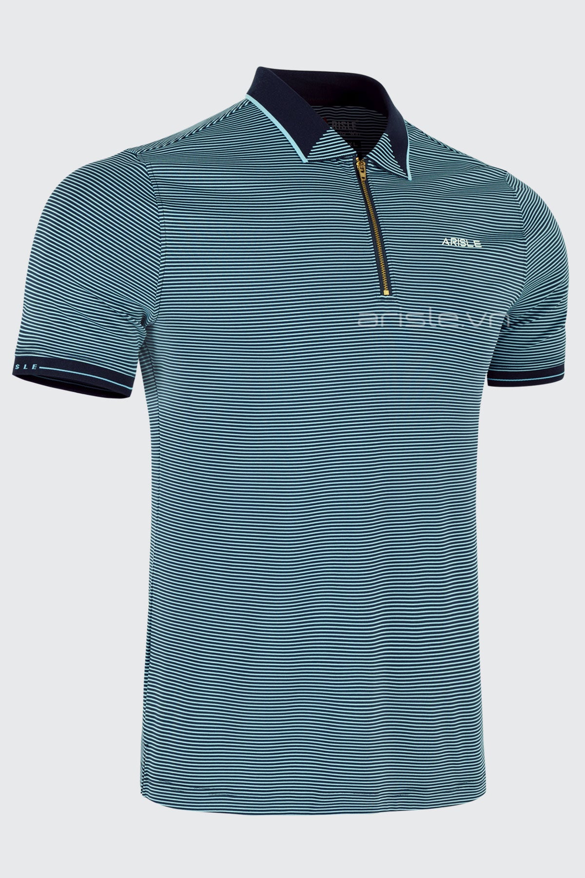 Áo Polo Golf Nam ARISLE Gold Zip Navy Stripe