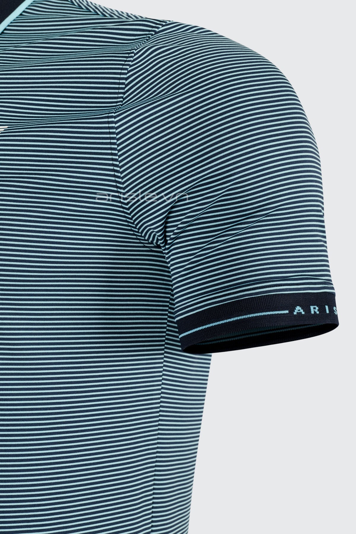 Áo Polo Golf Nam ARISLE Gold Zip Navy Stripe