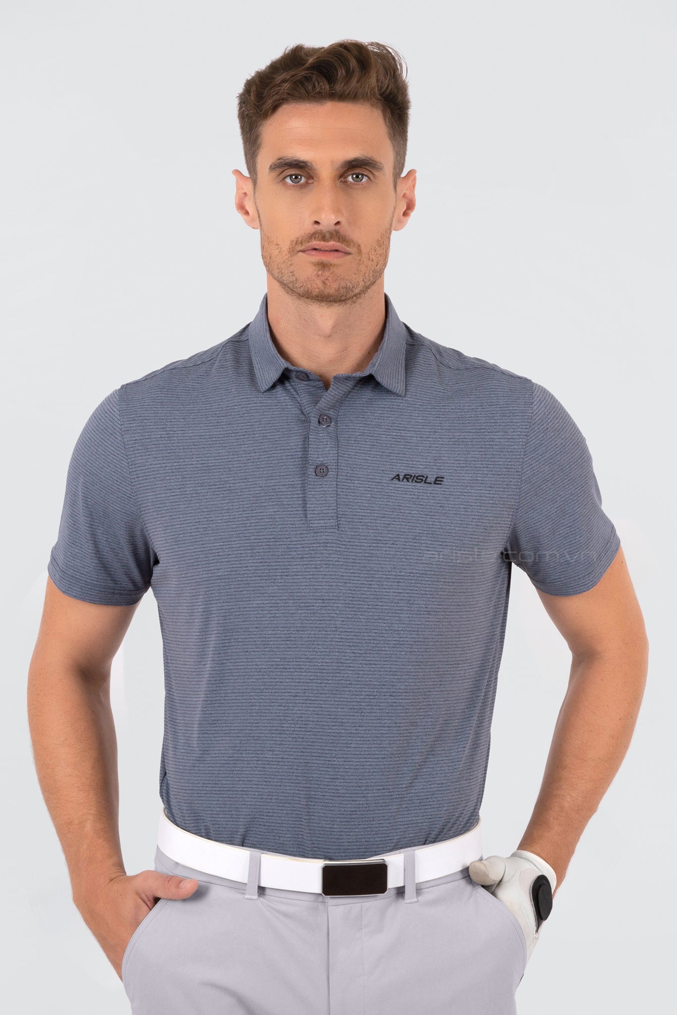 Áo Polo Golf ARISLE A-CLASS Glacier Grey Mini Stripe