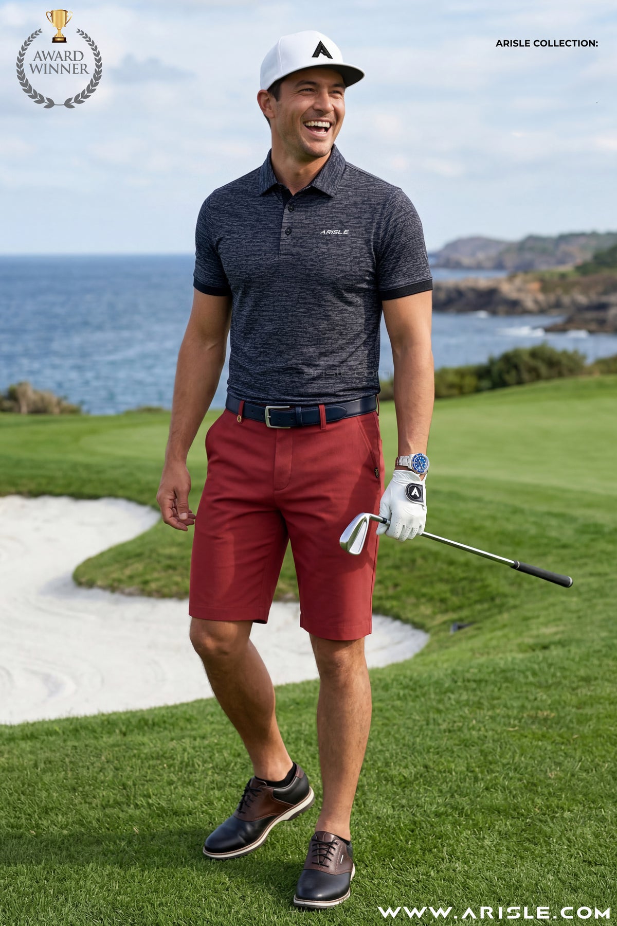 [New in] - Quần Shorts Golf Nam ARISLE Diamond Chip Red