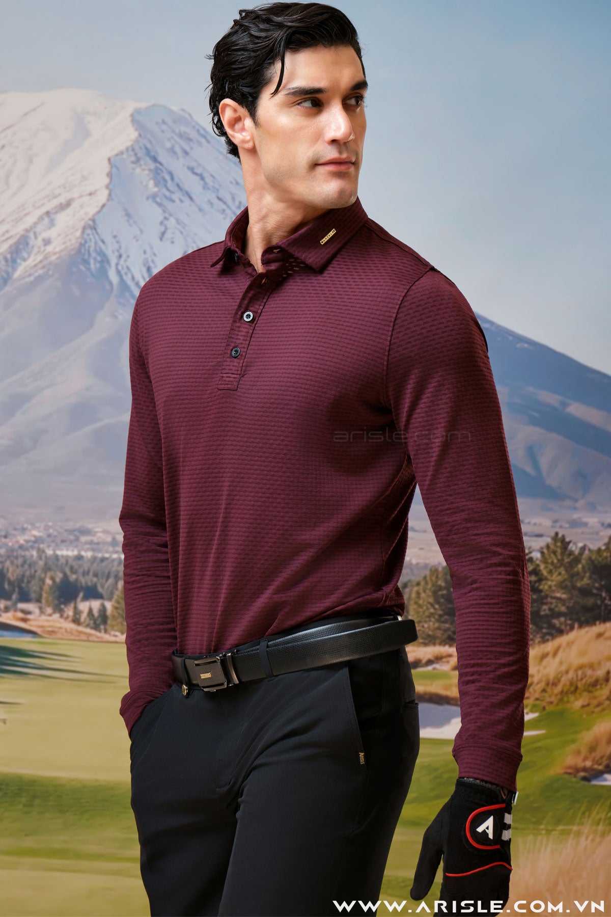 Áo Polo Golf Nam Dài Tay ARISLE LS Burgundy