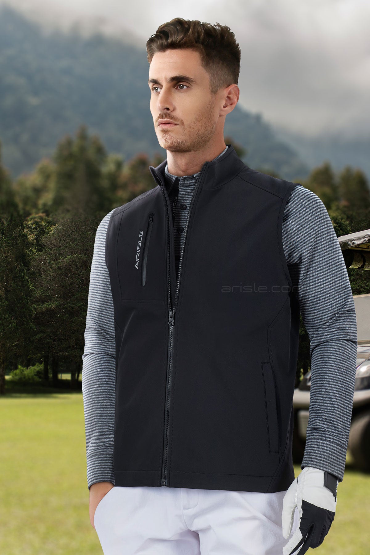 Áo Gilet Golf ARISLE Futuristic Sharkskin Titan Black