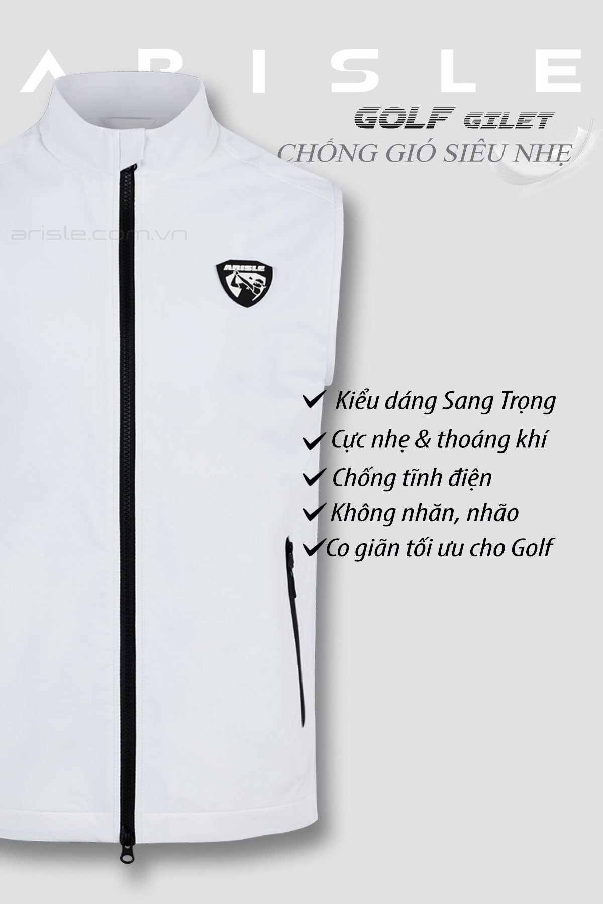 Áo Gilet Golf Chống Gió ARISLE Windtretch Classy White