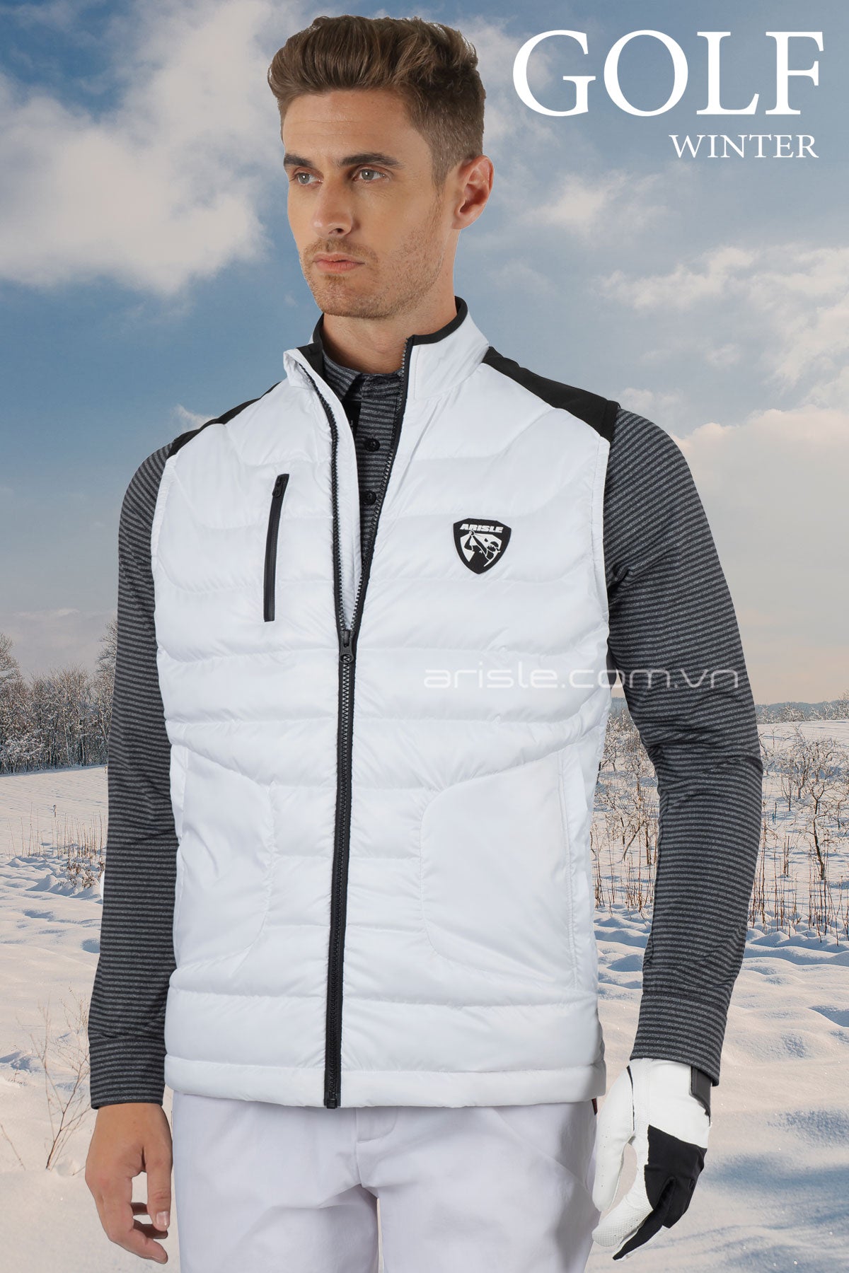 Áo Gilet Phao Golf ARISLE Hybrid Diamond White