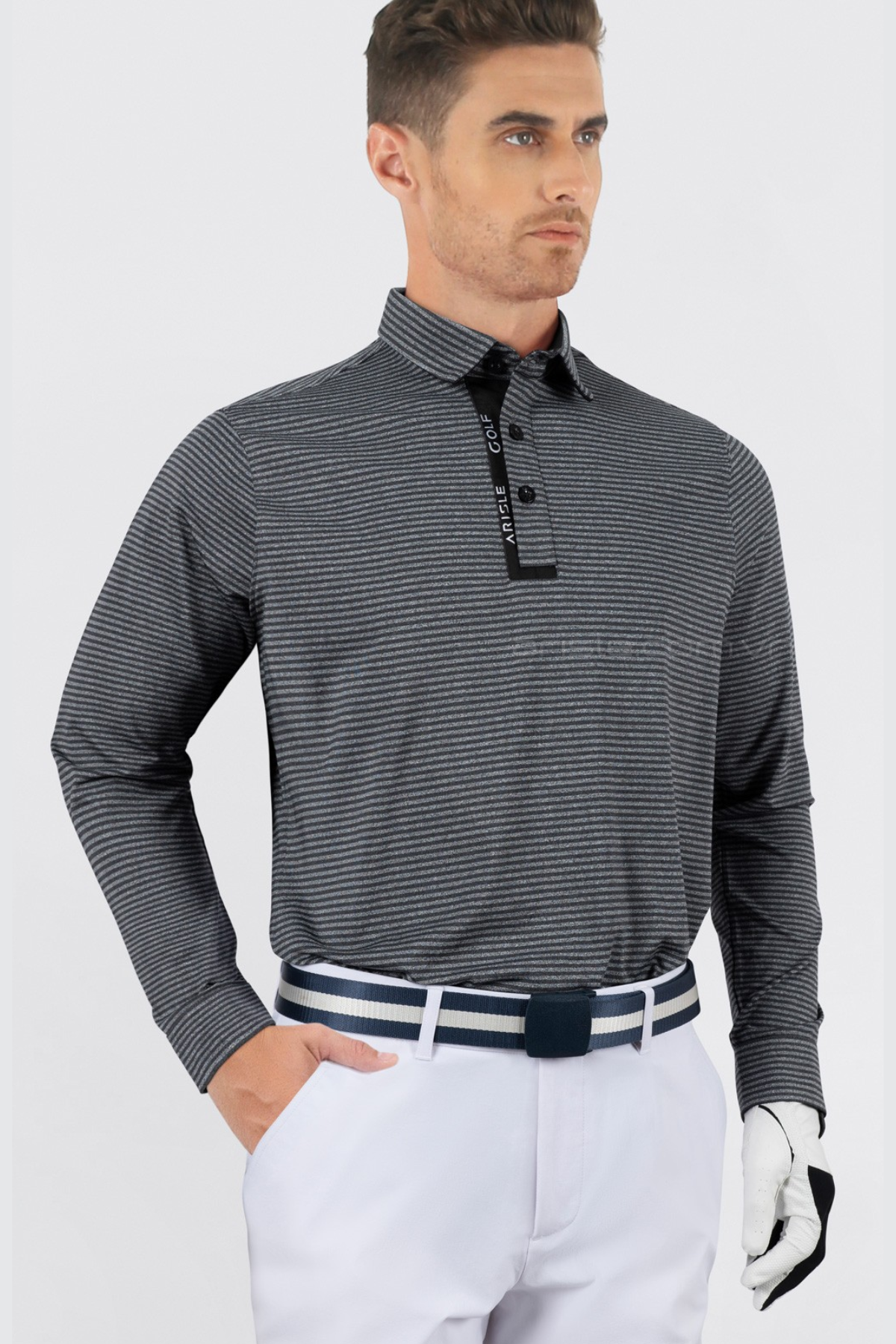 Áo Polo Golf ARISLE LS A-CLASS Titan Gray Stripe