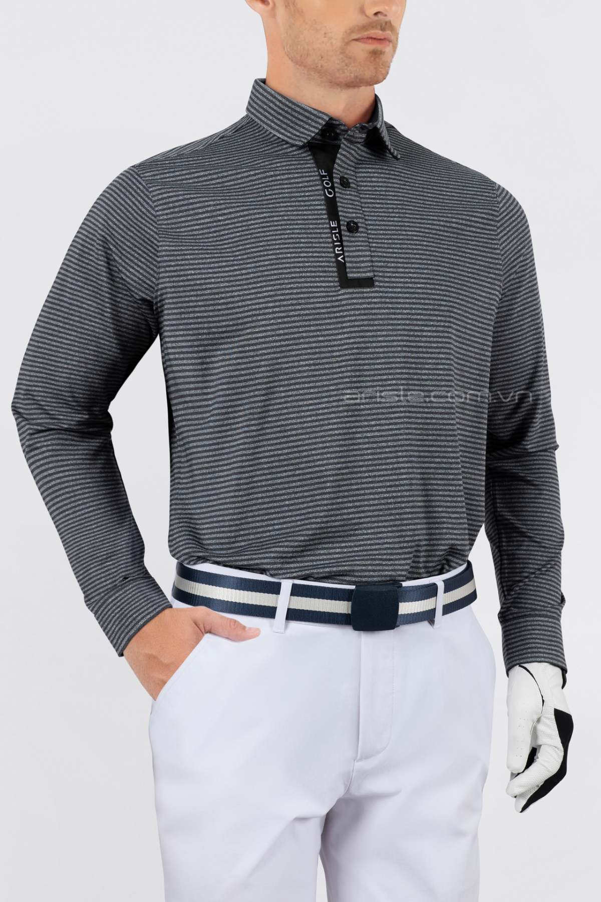 Áo Polo Golf ARISLE LS A-CLASS Titan Gray Stripe