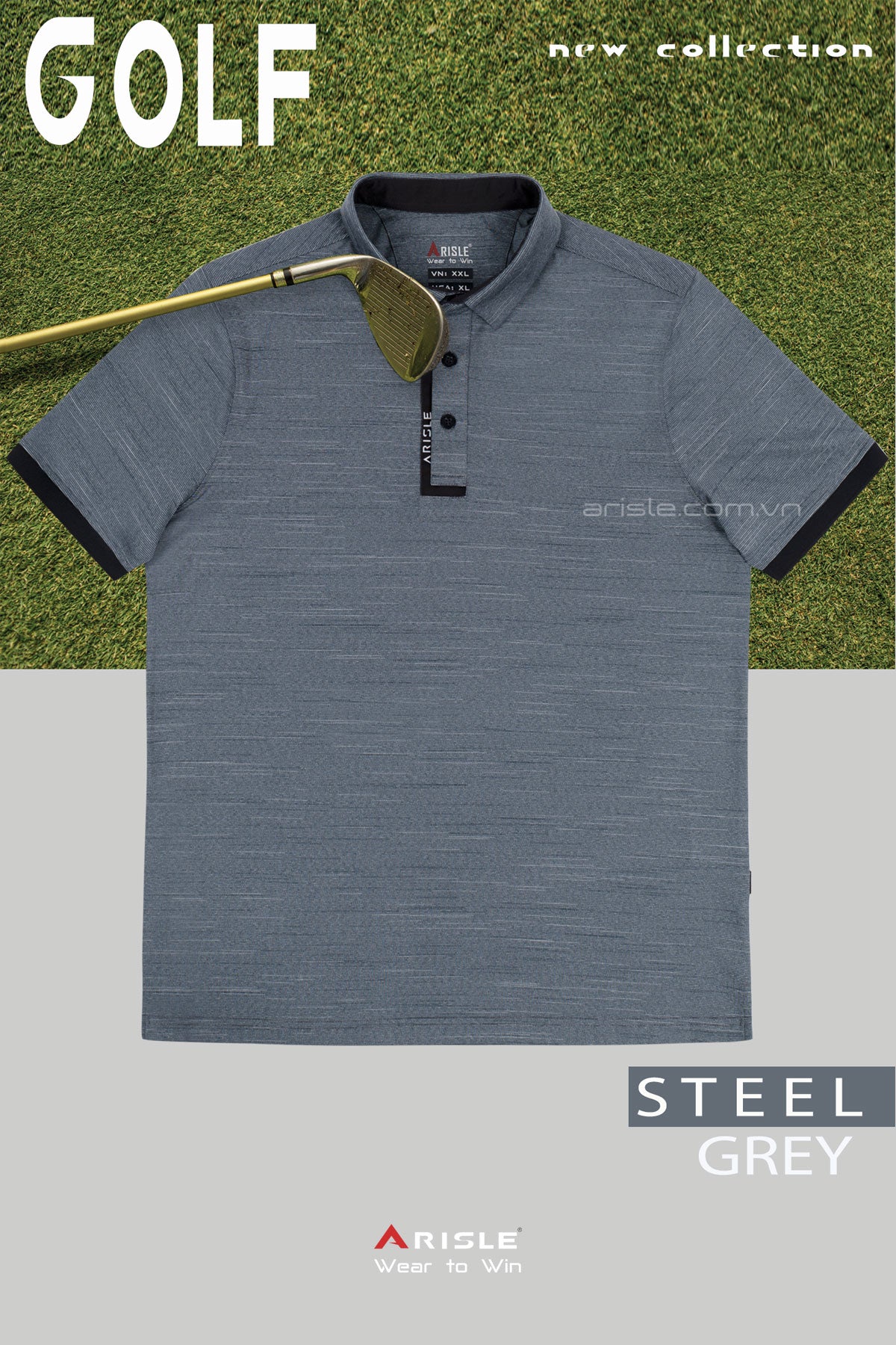 Áo Polo Golf ARISLE Ribb Cuff Steel Grey