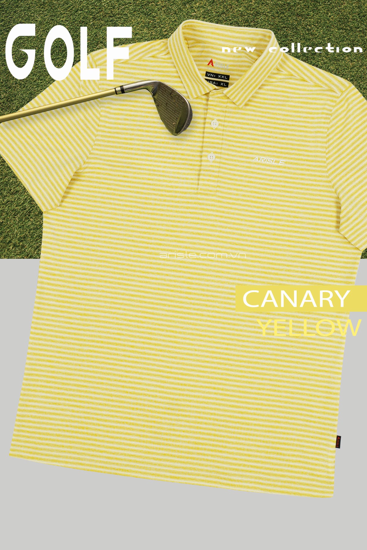 Áo Polo Golf Nam ARISLE Pixel Stripe Canary Yellow