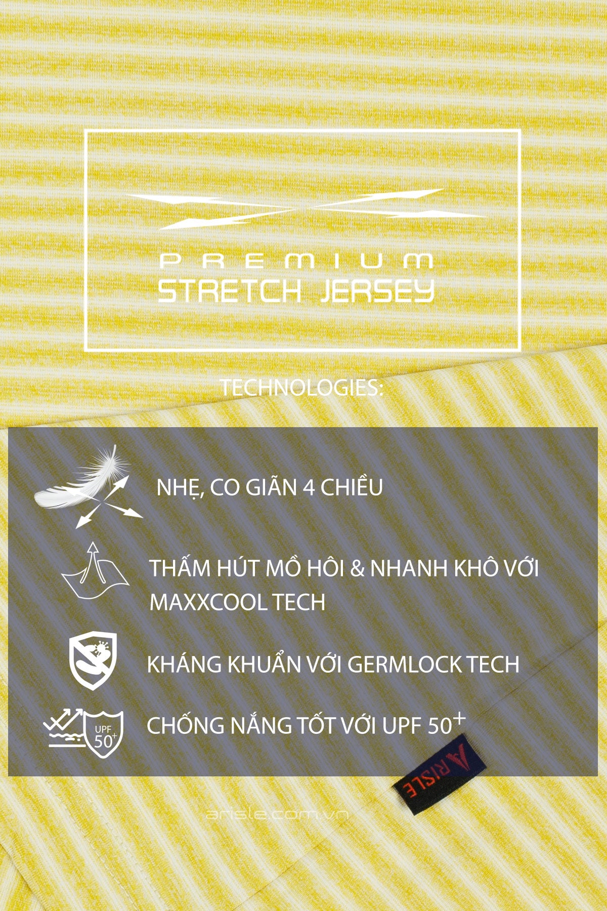 Áo Polo Golf Nam ARISLE Pixel Stripe Canary Yellow
