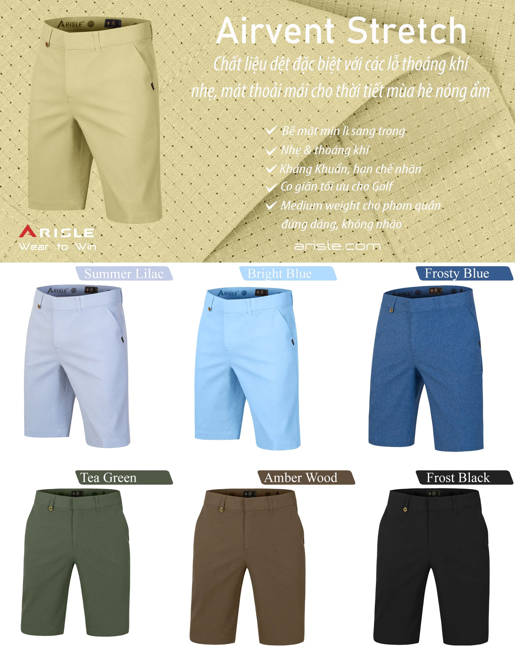 [New in] - Quần Golf Short ARISLE Airvent Summer Yellow