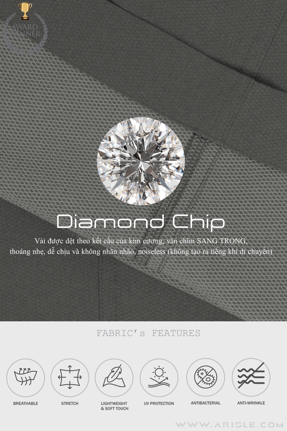 Quần Golf Nam ARISLE Diamond Chip Earl Grey