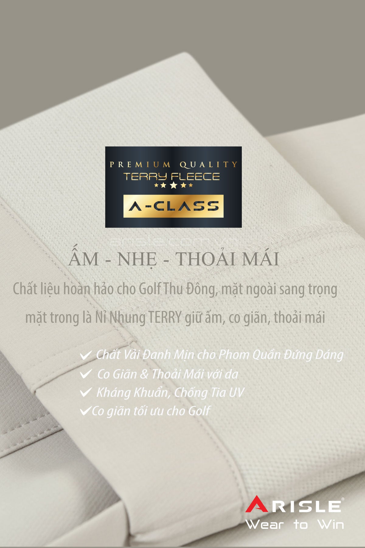 Quần Golf Thu Đông ARISLE Terry Fleece Light Cream