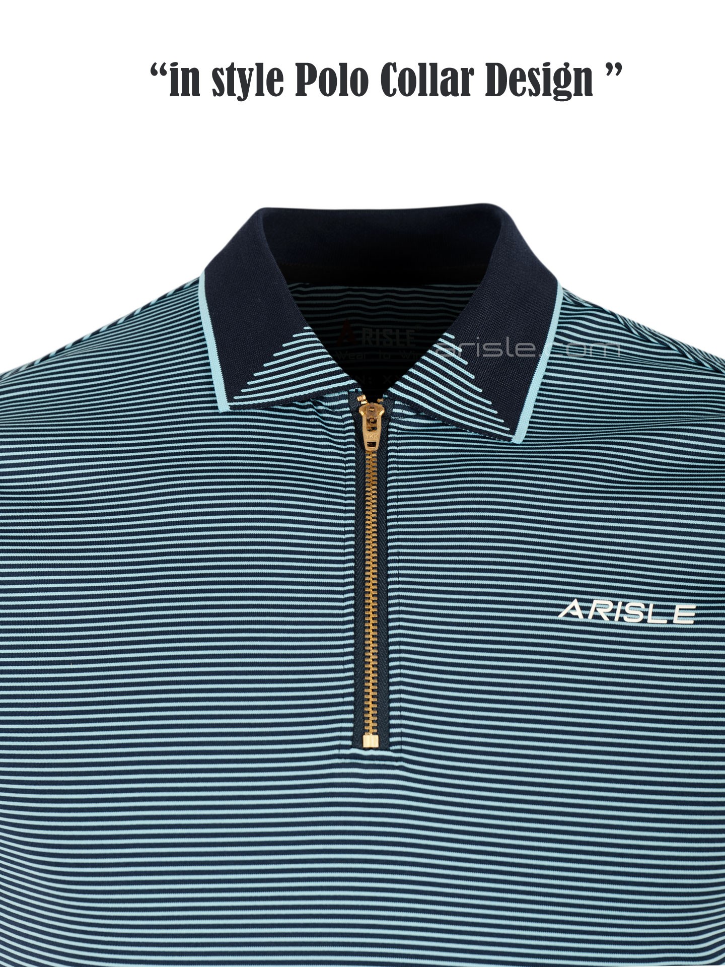Áo Polo Golf Nam ARISLE Gold Zip Navy Stripe
