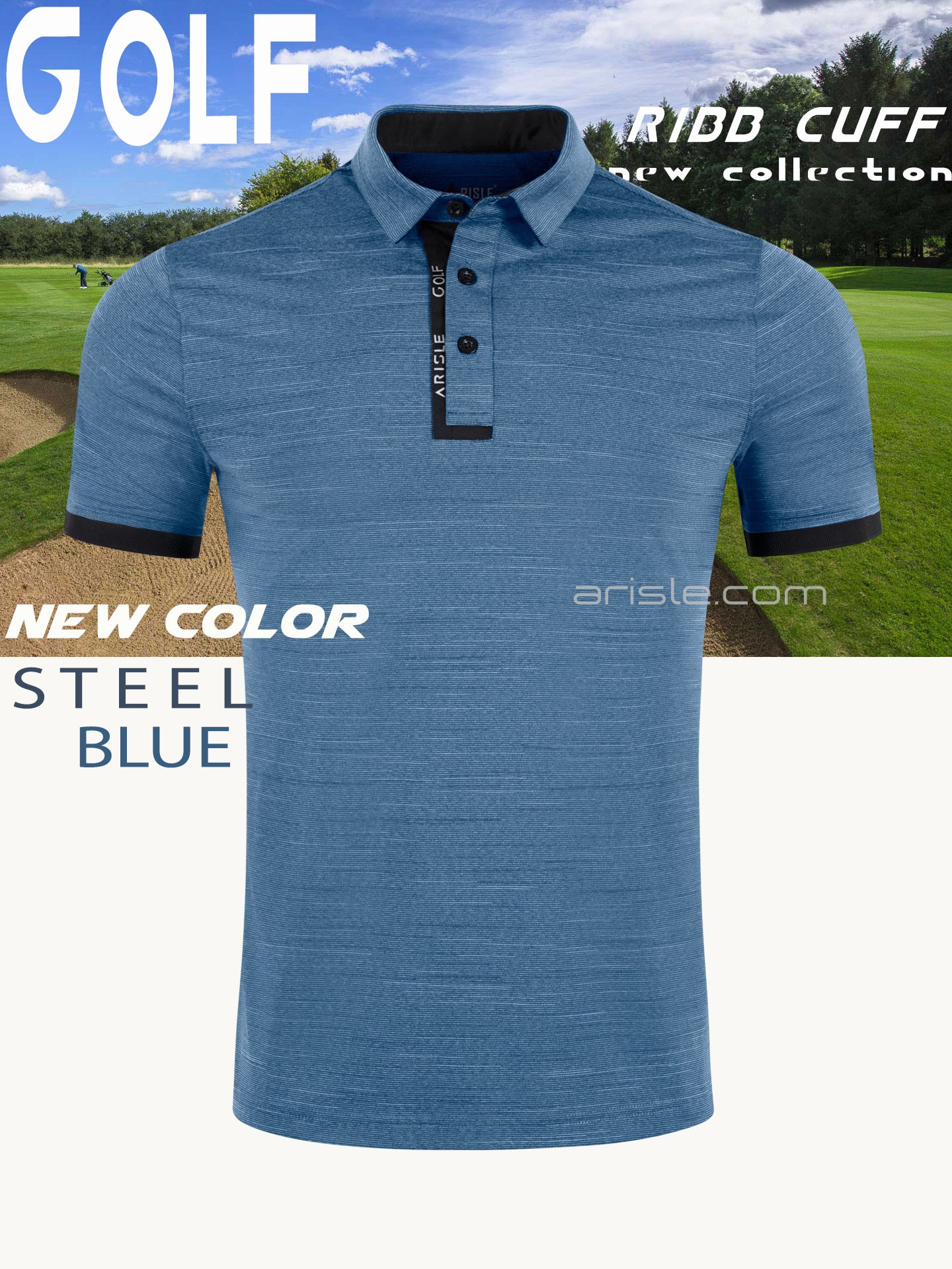 Áo Polo Golf ARISLE Ribb Cuff Steel Blue