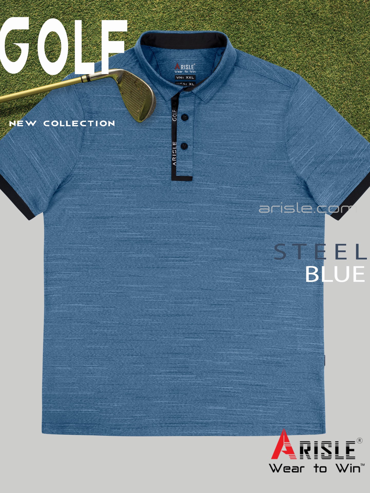 Áo Polo Golf ARISLE Ribb Cuff Steel Blue