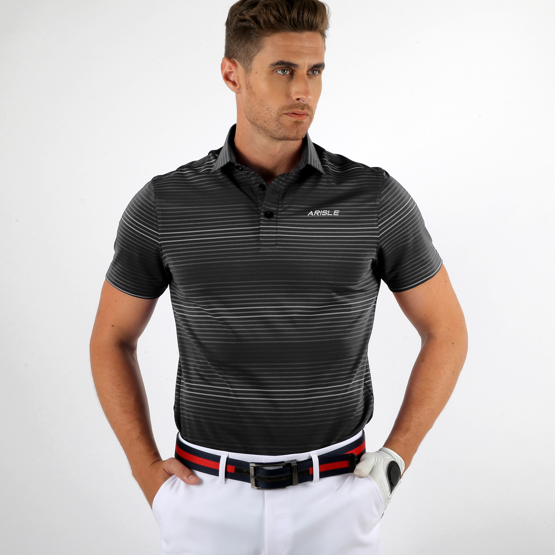 Áo Polo Golf Arisle Gradient Stripe – Black