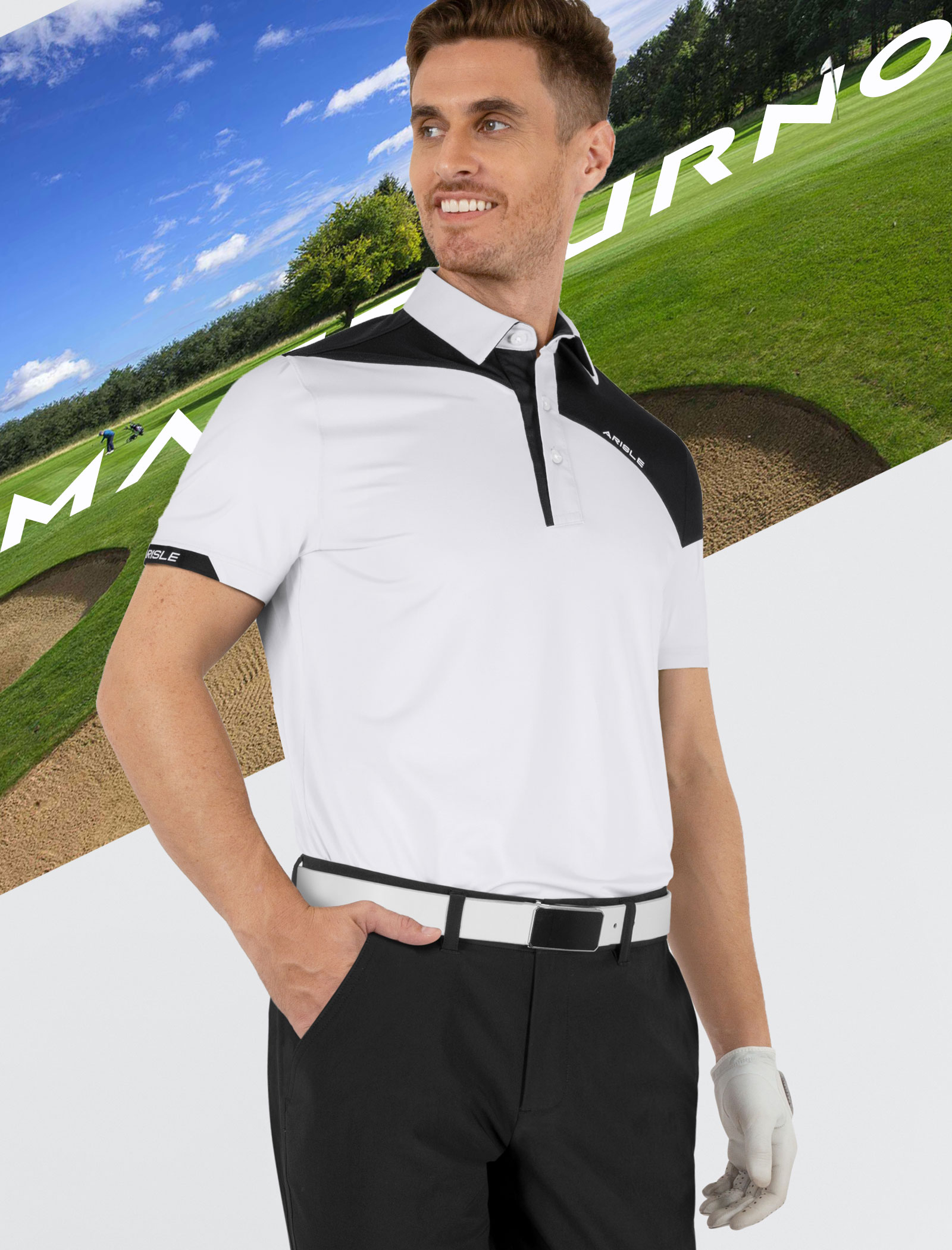 Áo Polo Golf ARISLE Mastourno White/Black