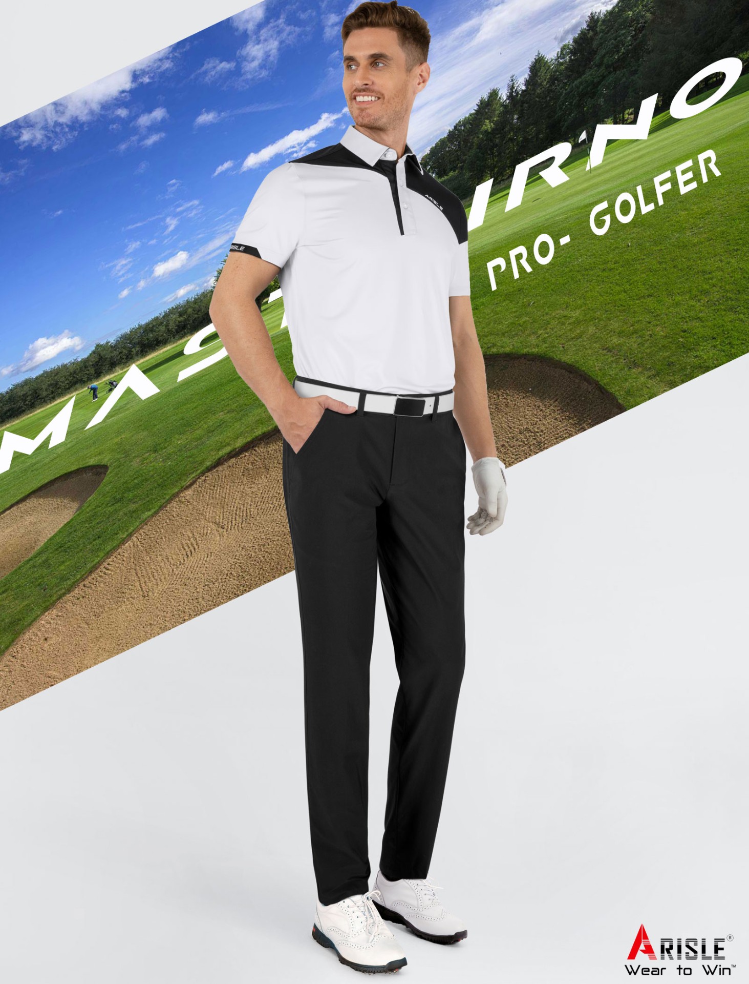 Áo Polo Golf ARISLE Mastourno White/Black