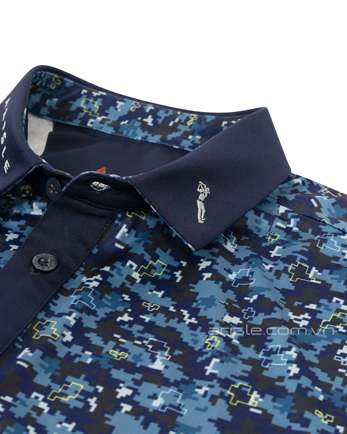 Áo Polo Golf Nam ARISLE Blue Camo Print Golf Polo