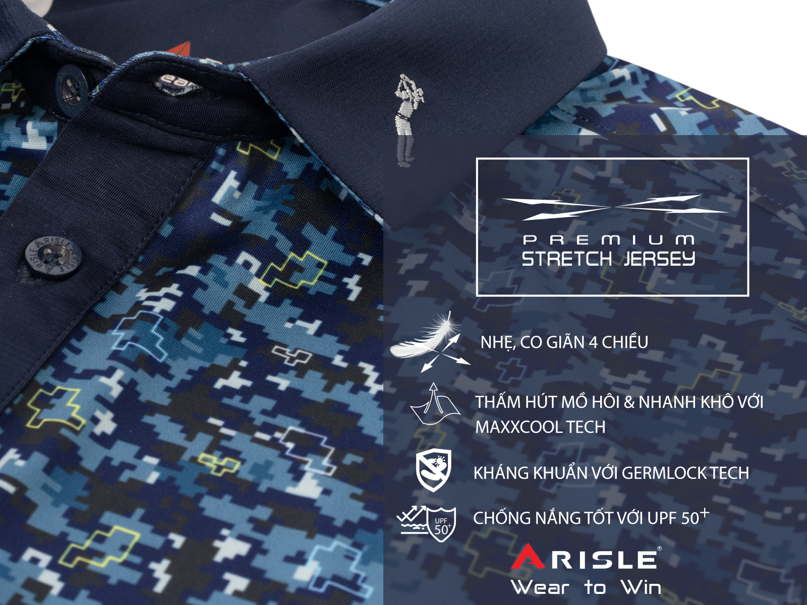 Ao-Polo-Golf-ARISLE-Blue-Camo-chi-tiet