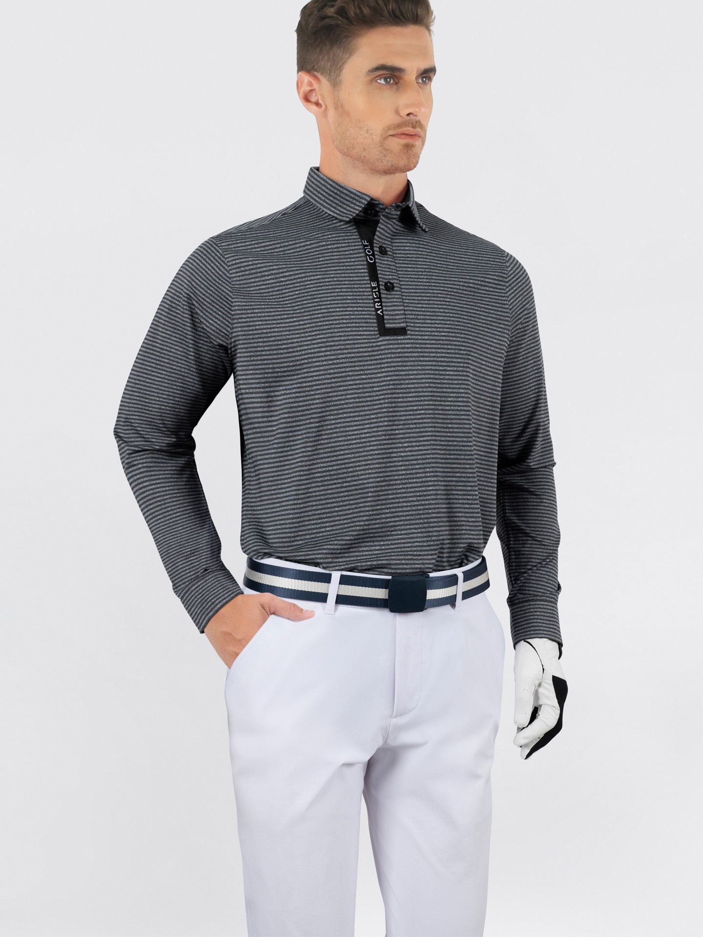 Áo Polo Golf ARISLE LS A-CLASS Titan Gray Stripe
